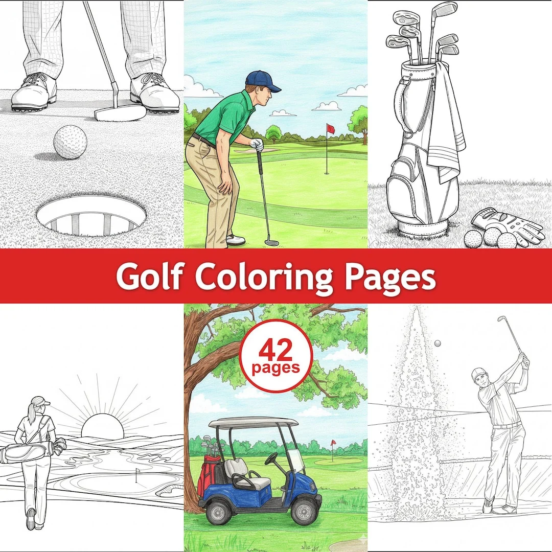 Thumbnail 1 for Golf Coloring Pages PDF – Printable Sports Activity for Kids & Adults – Instant Download