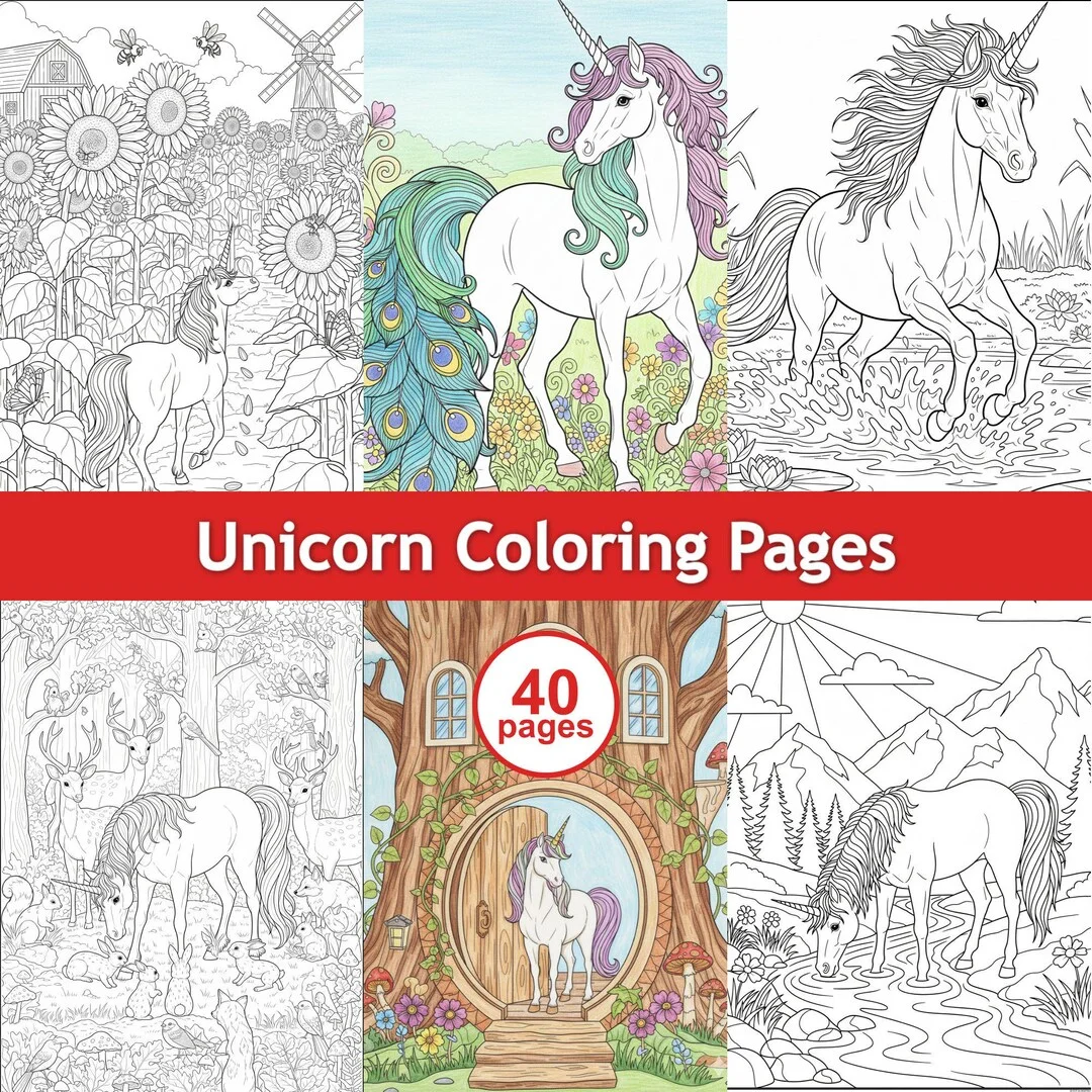Thumbnail 1 for Unicorn Coloring Pages - Printable PDF